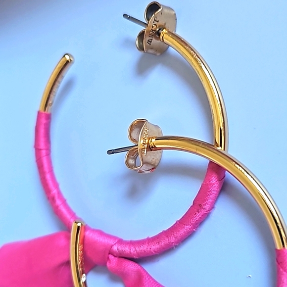 Gold hoops with Pink Ribbon JCrew Earrings - Picture 4 of 4